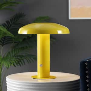 Suillius 11 in. Contemporary Bohemian Rechargeable/Cordless Iron Integrated LED Mushroom Table Lamp, Yellow