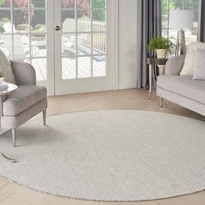 Courtyard Ivory/Silver 8 ft. x 8 ft. Round Solid Geometric Contemporary Indoor/Outdoor Area Rug