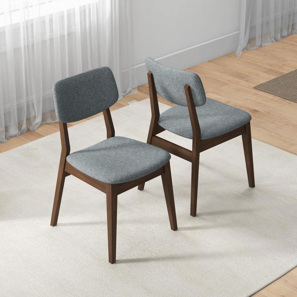 Gray Upholstered Microfiber Dining Chairs with Walnut Rubberwood Frame (Set of 2)