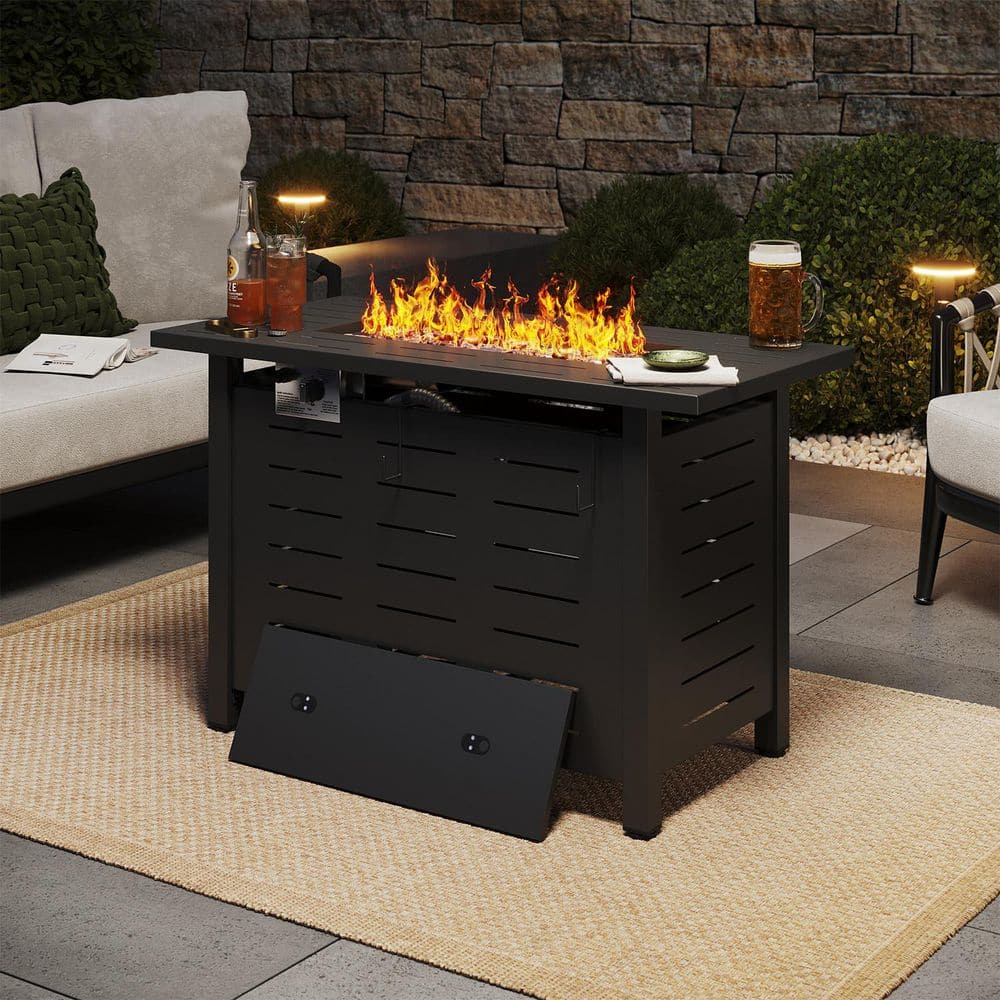 Sizzim 40 in. 50000 BTU Black Rectangle Outdoor Metal Fire Pit