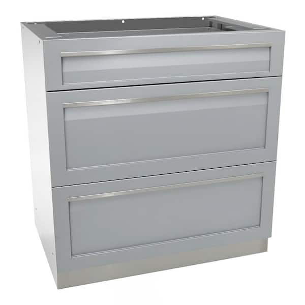 4 Life Outdoor Stainless Steel 3 Drawer 32x35x22.5 in. Outdoor Kitchen Cabinet Base with Powder Coated Drawers in Gray