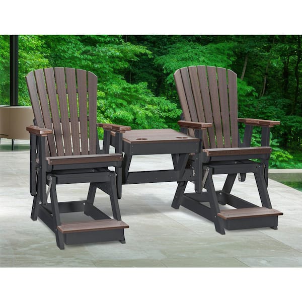 American Furniture Classics Adirondack Series 76 in. 2-Person Black High Density Polyethylene Plastic Outdoor Balcony Height Glider w/ Center Table