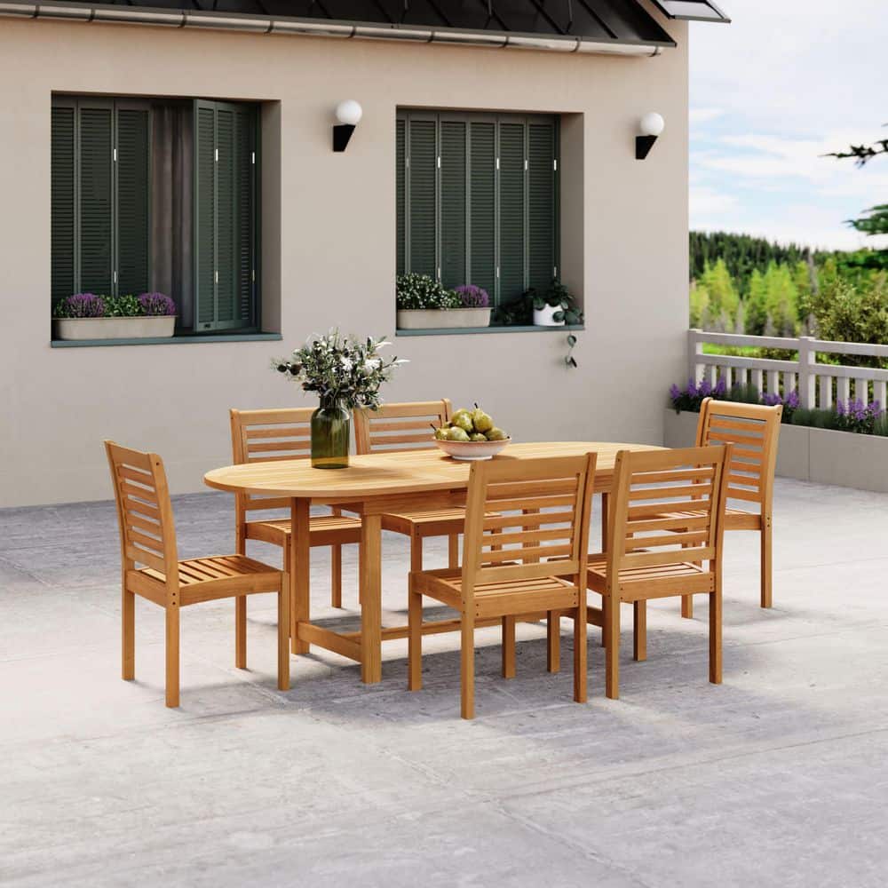 Nattes 7-Piece Dark Teak Finish Wood 100% FSC Oval Patio Dining Set price history on PriceWatchPro