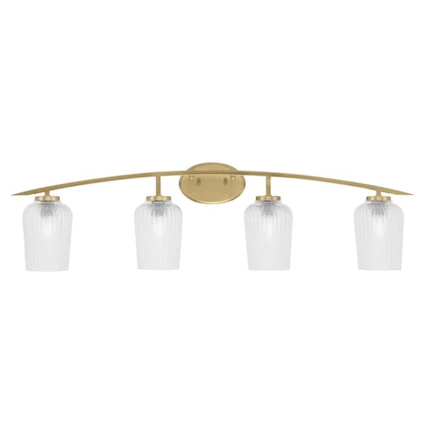 Unbranded Siena 40 in. 4-Light Vanity Light New Age Brass with Clear Textured Glass Shades