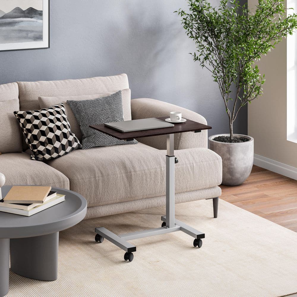 Silver Adjustable Height Rolling Laptop Desk with Wheels
