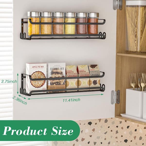 JFVKAF 2 Pack Wall Mounted Spice Rack with 8 Hooks Black Adhesive