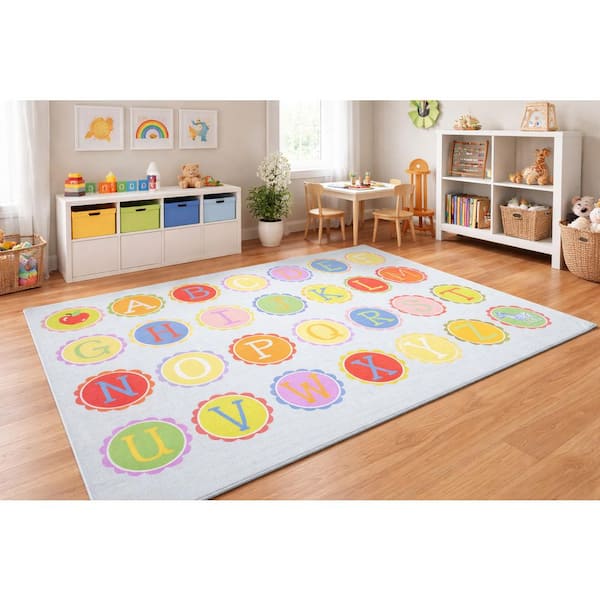 Alphabet ABC Rug 6 ft. x 9 ft. Blue Kids Indoor Classroom Area Rug