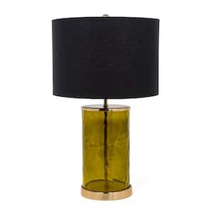 22 in. Black Modern Integrated LED Bedside Table Lamp with Black Fabric Shade