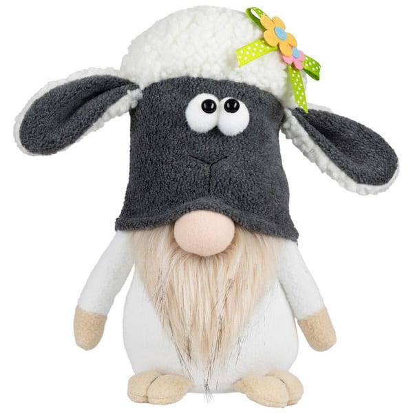 Plush Floral Sheep Gnome Easter Decoration-9 in.-Tan and Gray