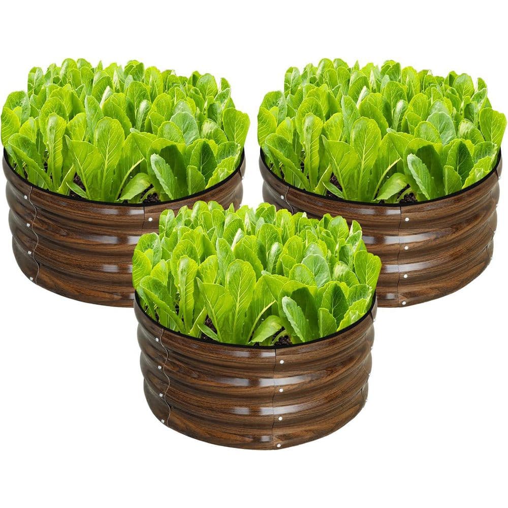 Round Galvanized Raised Garden Bed Kit 23.6 in. L x 23.6 in. W x 11.8 in. H Brown Metal Planter Box Outdoor Planting price history on PriceWatchPro