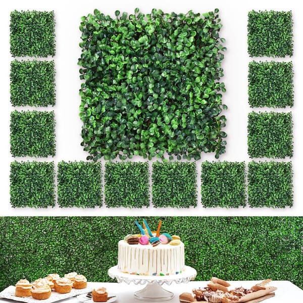 Unbranded 12-Pieces Artificial Grass Wall Panels 10 in. x 10 in. Boxwood Panel Topiary Greenery Boxwood Hedge Backdrop Grass Wall