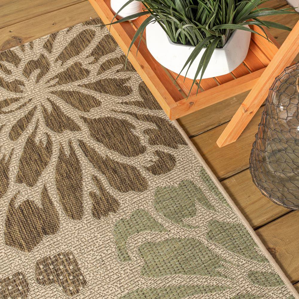 Sage & Brown Floral Flat Woven 4'x6' Synthetic Area Rug