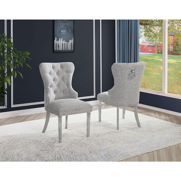 Best Quality Furniture Indira Rich Grey Boucle Fabric Side Chair