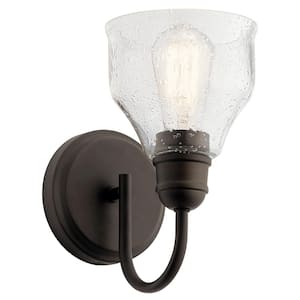 Avery 1-Light Olde Bronze Bathroom Indoor Wall Sconce Light with Clear Seeded Glass Shade