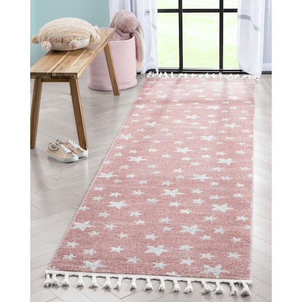 Kennedy Stars Modern Kids Pink 2 ft. 7 in. x 9 ft. 10 in. Runner Area Rug