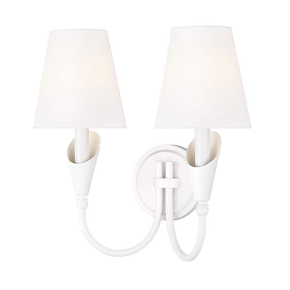 Claudelle 13.75 in. 2 Light Textured White Wall Sconce with White Fabric Shade price history on PriceWatchPro