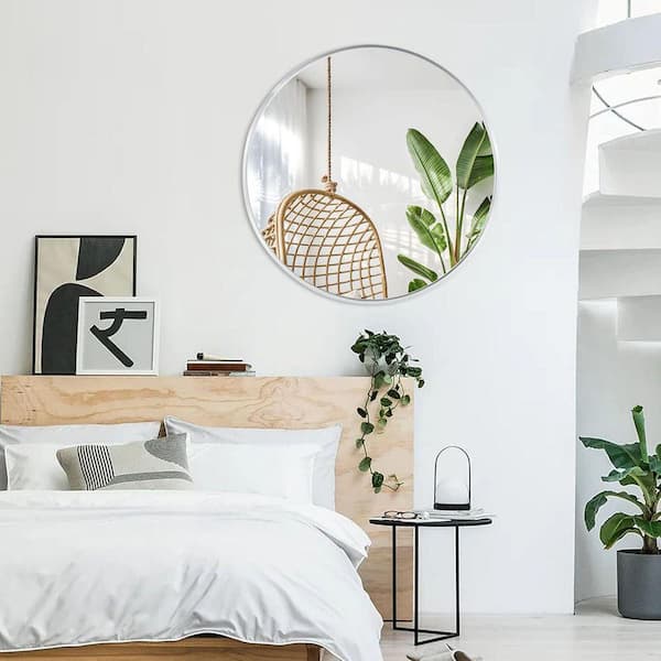 Silver 36.00 in. W x 36.00 in. H Classic Round Aluminium Framed Wall Mirror