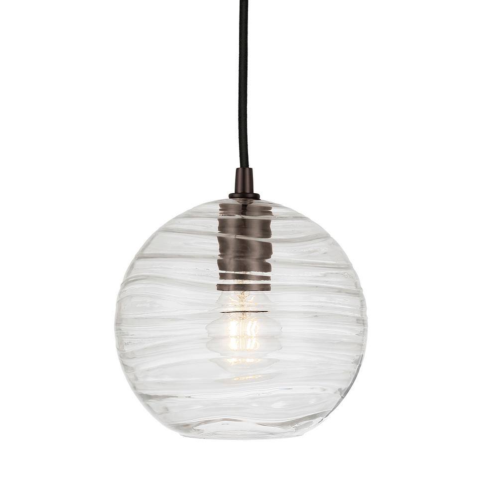 Wayve Brushed Black Metal Dome Pendant with Seeded Glass Shade