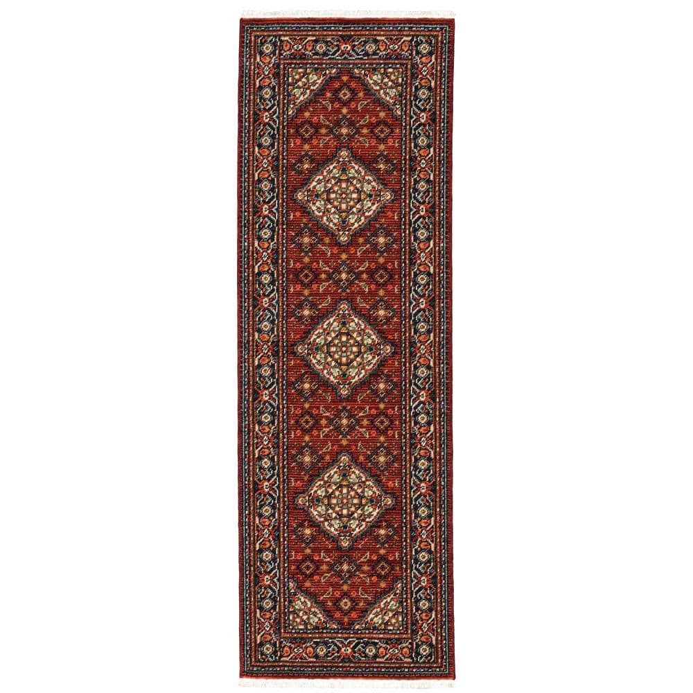 Lillian Red/Blue 2 ft. x 6 ft. Oriental Medallion Wool/Nylon Blend Fringed-Edge Indoor Runner Area Rug price history on PriceWatchPro