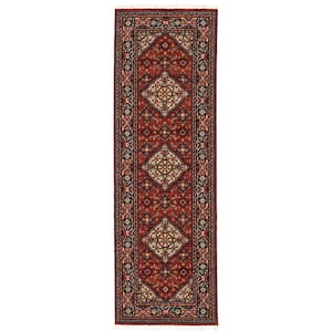 Lillian Red/Blue 2 ft. x 6 ft. Oriental Medallion Wool/Nylon Blend Fringed-Edge Indoor Runner Area Rug