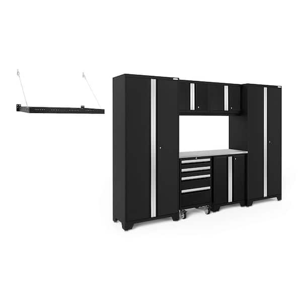 NewAge Products Bold Series 108 in. W x 76.75 in. H x 18 in. D 24-Gauge Steel Garage Cabinet Set in Black (7-Piece)