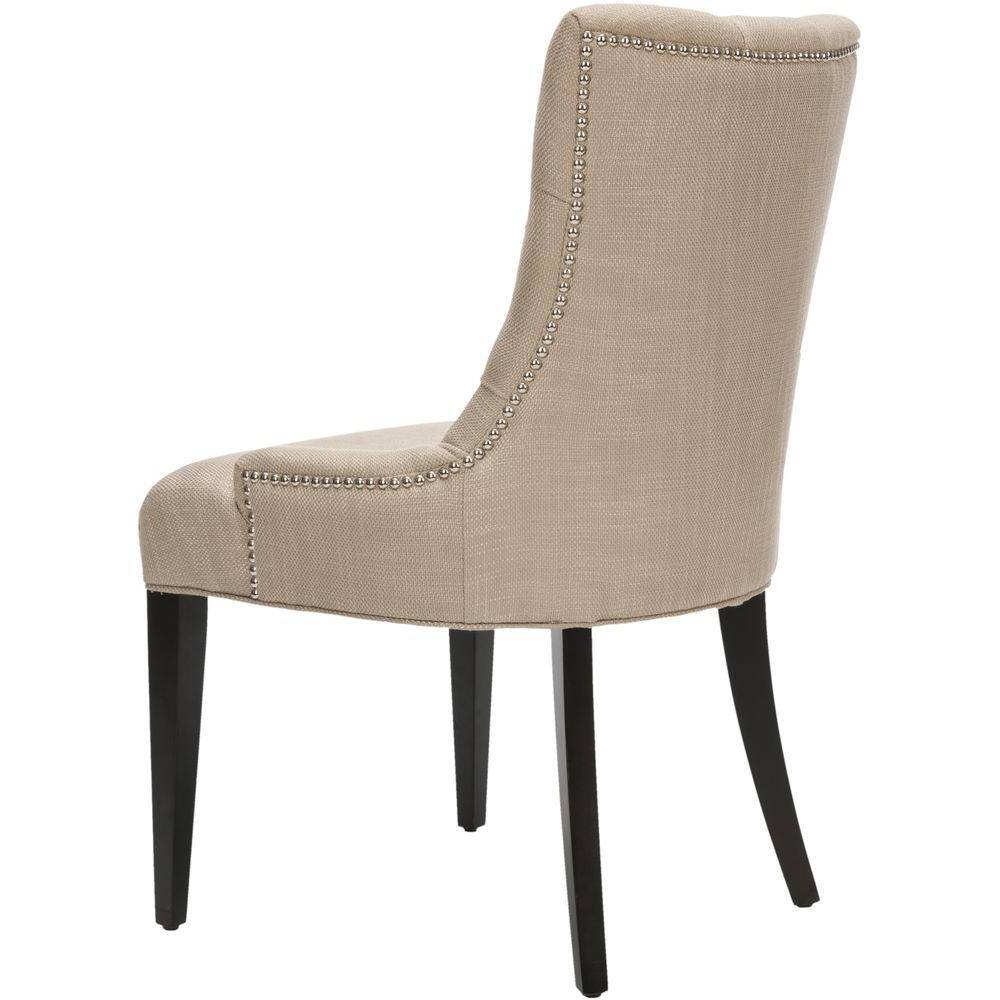 Amanda Beige Linen Tufted Side Chair with Espresso Legs