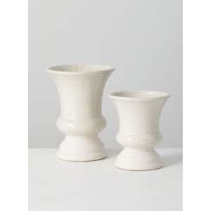 8" and 6" Off-White Ceramic Trumpet Table Vases (Set of 2)