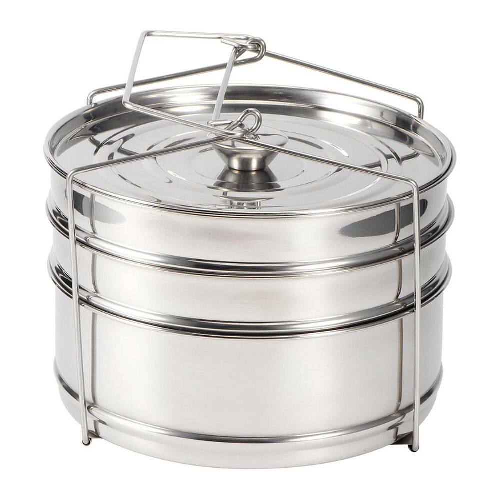 6 qt. 3 Tier Stackable Stainless Steel Insert Pans 6 qt. Silver Stovetop Steamer Pot with Handle Lid for Pressure Cooker price history on PriceWatchPro
