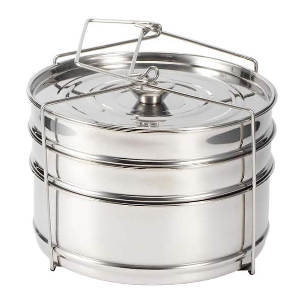 6 qt. 3 Tier Stackable Stainless Steel Insert Pans 6 qt. Silver Stovetop Steamer Pot with Handle Lid for Pressure Cooker