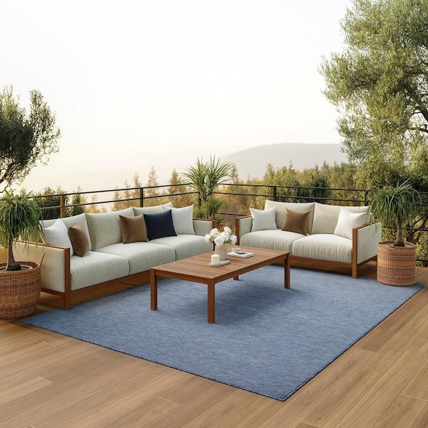 Positano Navy Blue 10 ft. x 14 ft. Solid Contemporary Indoor/Outdoor Patio Area Rug