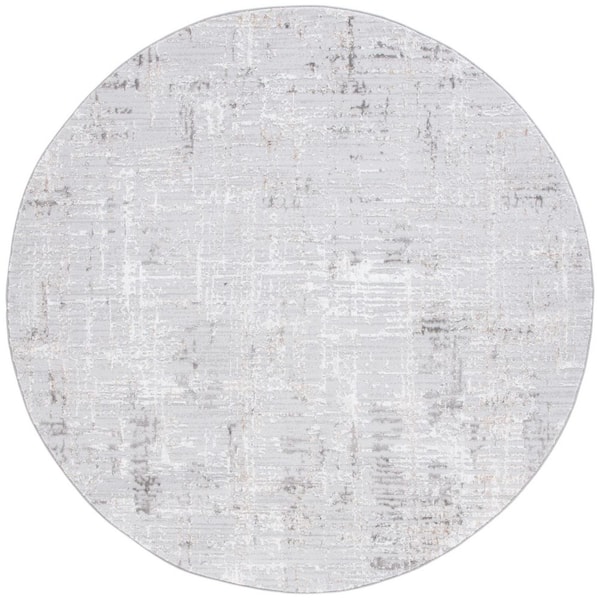 SAFAVIEH Parker 7 ft. x 7 ft. Light Gray/Ivory Gray High-Low Distressed Round Area Rug