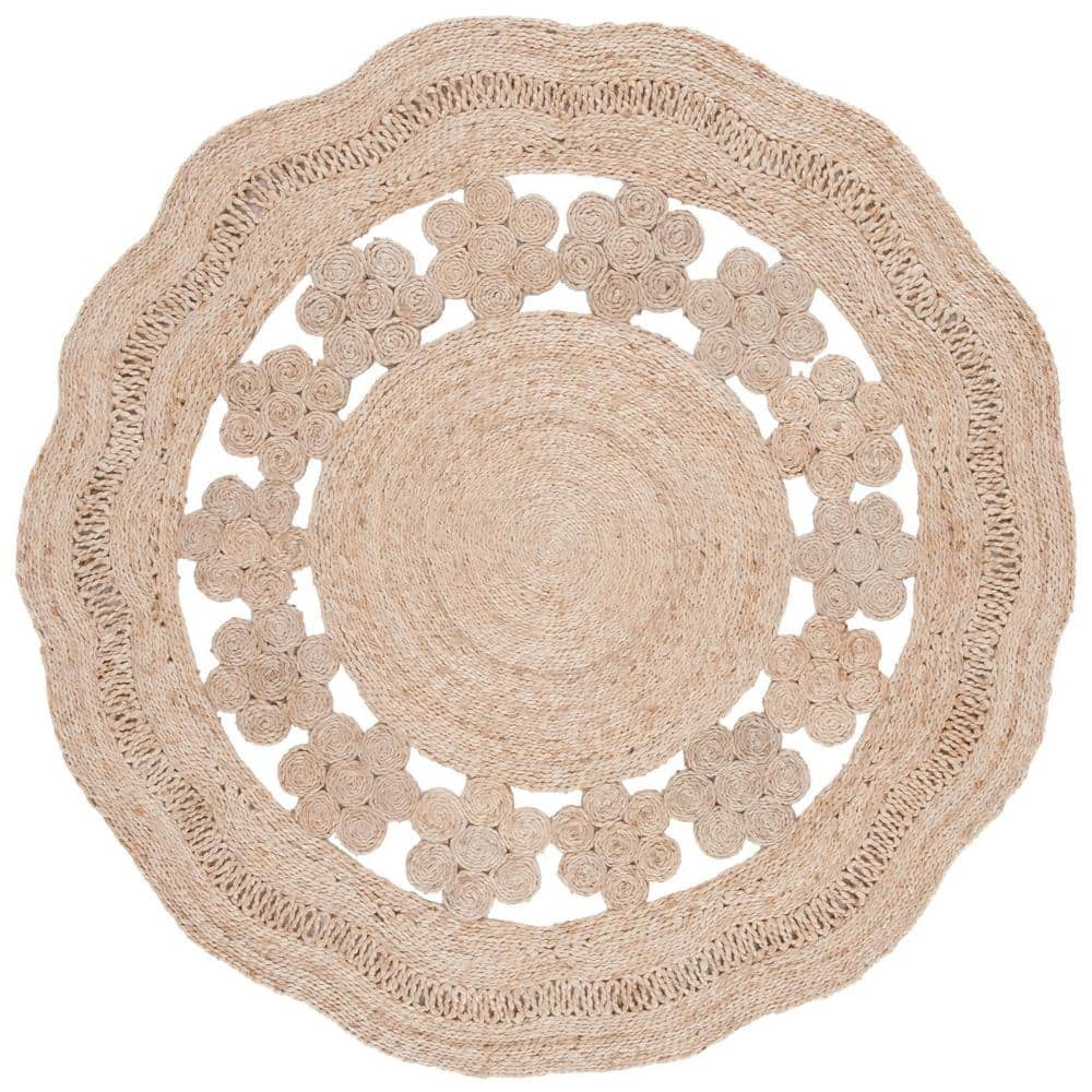 SAFAVIEH Natural Fiber Beige 4 ft. x 4 ft. Woven Ornate Round Area Rug ...