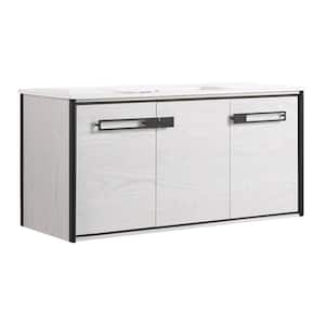 Oakville 48 in. W x 18 in. D x 23.25 in. H Wall Mounted Bathroom Vanity in Gray with White Ceramic Sink Top