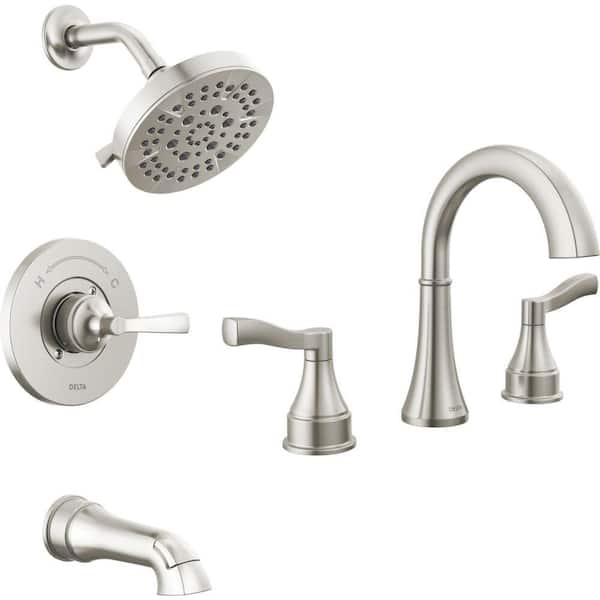 Faryn 8 in. Widespread 2-Handle Bathroom Sink Faucet Bundle Tub/Shower Trim and Rough-In in Brushed Nickel