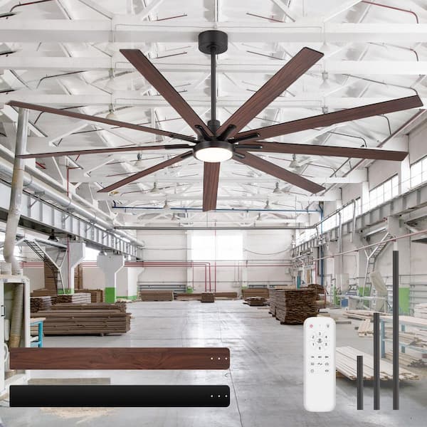 Archer 84 in. Integrated LED Black Windmill Ceiling Fan with Light, Downrod, Black Blade and Remote Included