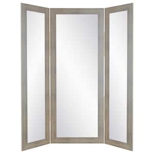 32 in. W x 71 in. H Sage Grain 3-Panel Freestanding Trifold Mirror