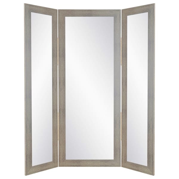 BrandtWorks 32 in. W x 71 in. H Sage Grain 3-Panel Freestanding Trifold Mirror