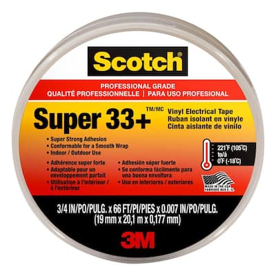 Super 33+ 3/4 in. x 66 ft. x 0.007 in. Vinyl Electrical Tape, Black