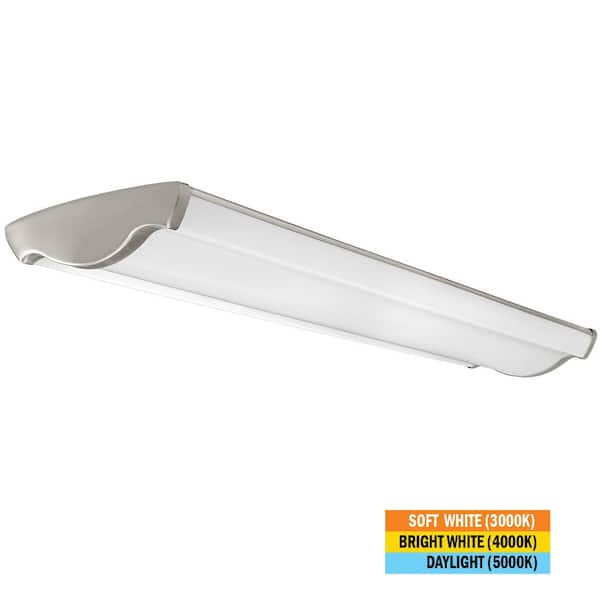 Commercial Electric 4 ft. Brushed Nickel Decorative End Caps LED Flush Mount Ceiling Light 3600 Lumens 40W Adjustable CCT Kitchen Light
