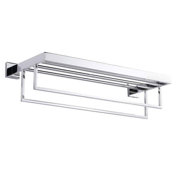 IVIGA 24 in. Wall Mounted Towel Rack with 2-Towel Bars in Stainless Steel Polished Chrome