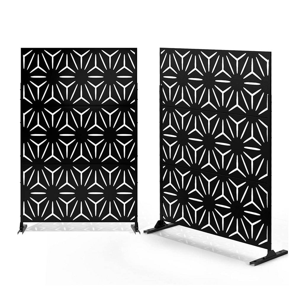 6.5 ft. H x 4 ft. L Laser Cut Metal Privacy Screen in Black 3Screen Panels LD0102HPKM8U The