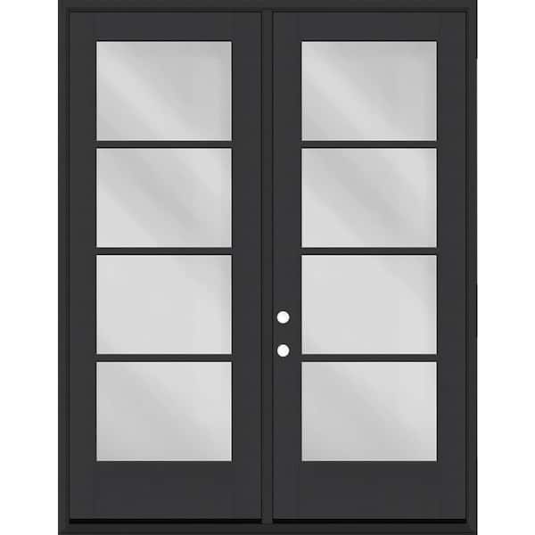 Legacy 64 in. x 96 in. Icon 4-Lite Modern Clear Glass Black RHIS Fiberglass Double Prehung Front Door with 4-9/16 Jamb