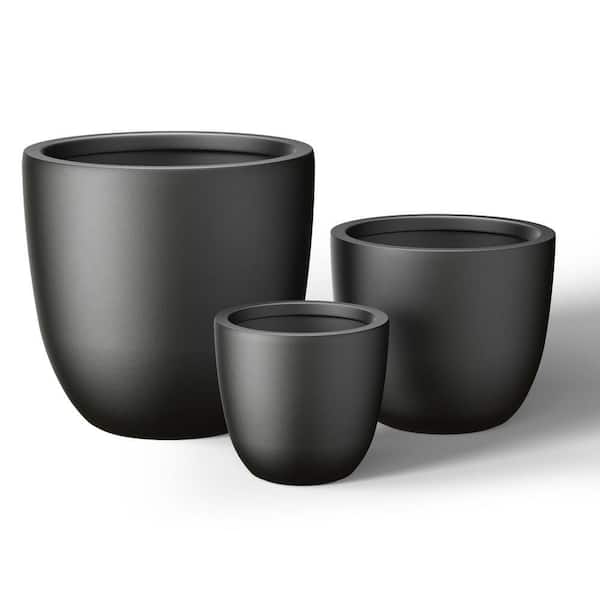 10, 14 in. 18 in. Dia Charcoal Black Large Tall Round Concrete Planter/Garden Plant Pot for Indoor and Outdoor(Set of 3)