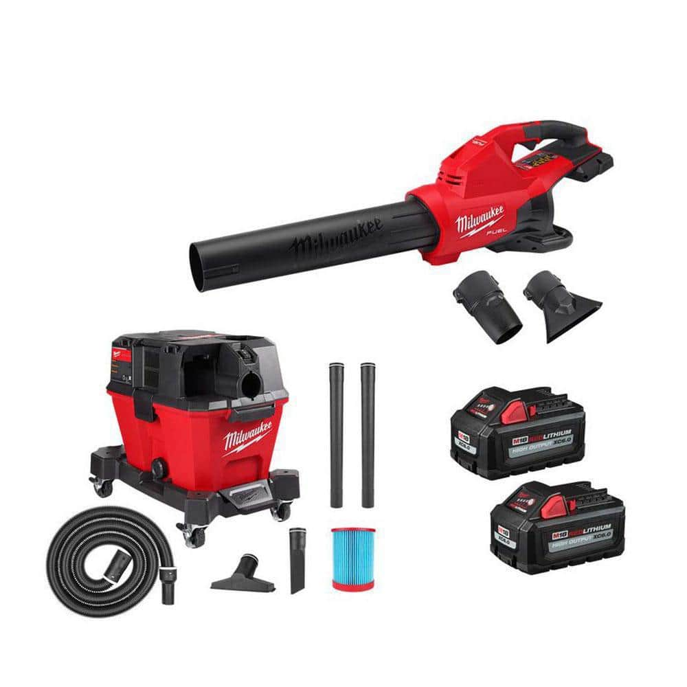 M18 FUEL Dual Battery 145 MPH 600 CFM 18V Cordless Blower w/6 Gal. Cordless Wet/Dry Shop Vacuum, (2) 6.0 Ah Batteries -  Milwaukee, 2824-20-0910