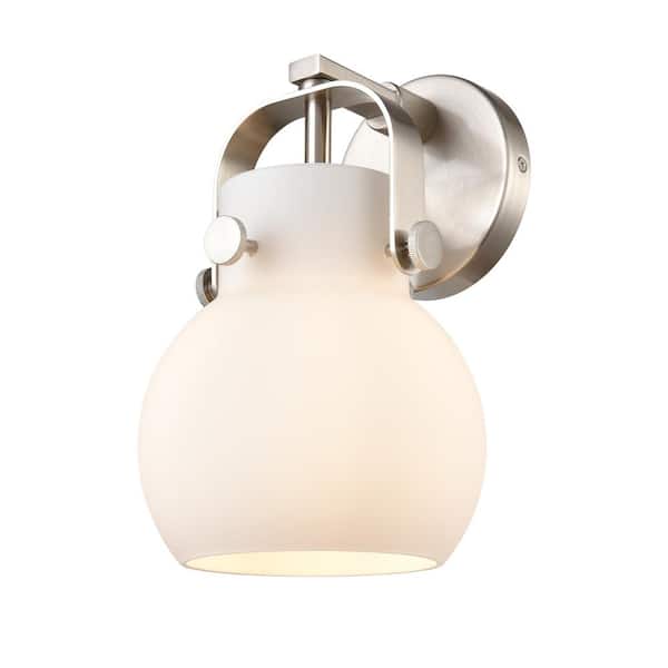 Innovations Pilaster II Sphere 6.5 in. 1-Light Satin Nickel Wall Sconce with Glass Shade