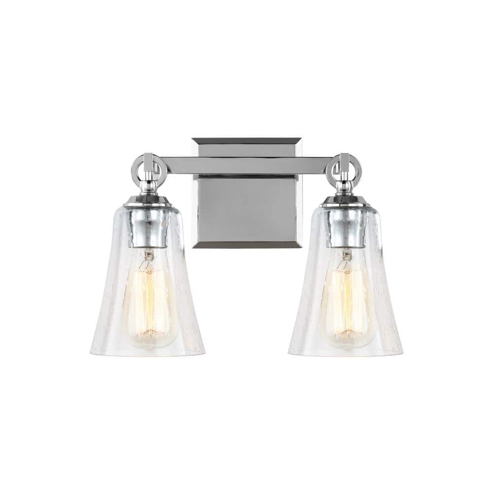 Monterro Chrome 2-Light Vanity with Clear Seeded Glass Shades
