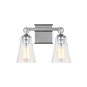 Monterro 13.5 in. W. 2-Light Chrome Vanity Light with Clear Seeded Glass Shades