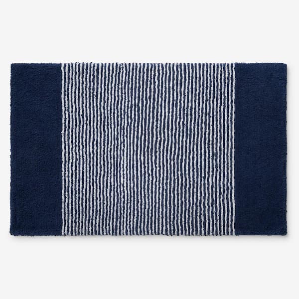 The Company Store Company Cotton Striped 34 in. x 21 in. Navy Bath Rug