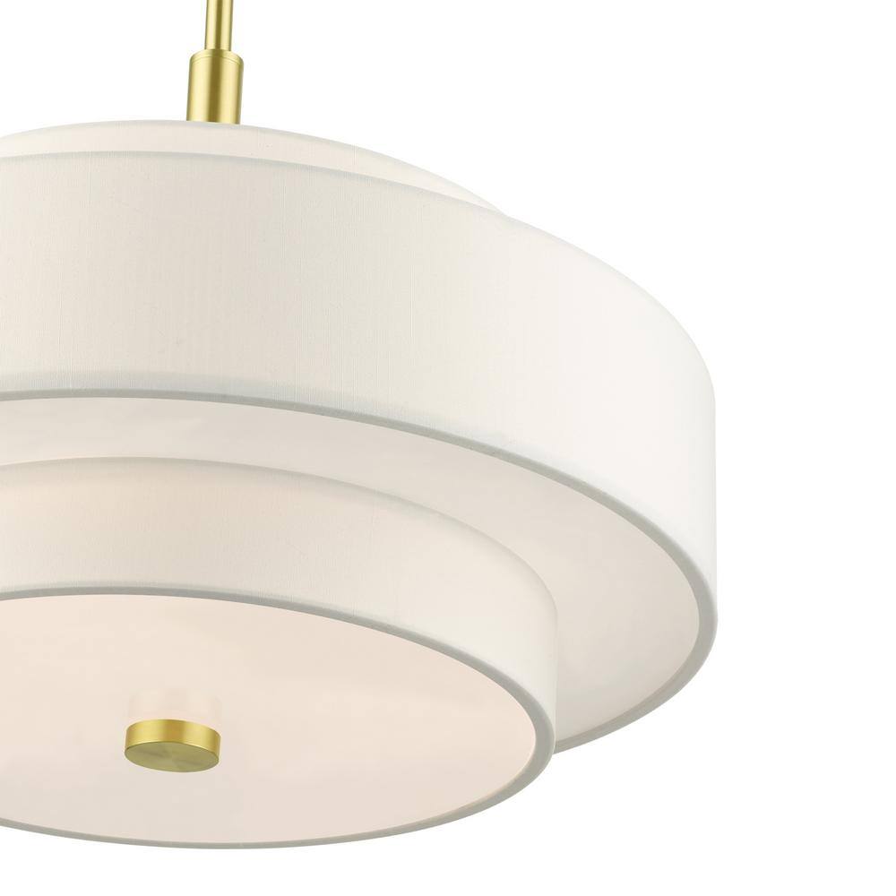 Satin Brass 4-Light Drum Chandelier with Off-White Shade