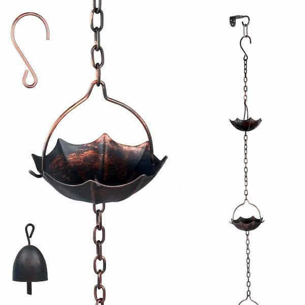 12.5 ft. Vintage Color Metal Solar Umbrella Shaped Rain Chain for Gutters Outdoor Drainage 12 Cups 1 Pack